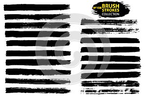 Vector large set different grunge brush strokes. Dirty artistic design elements isolated on white background. Black ink