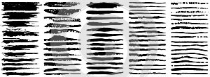 Vector large set of grunge ink brush strokes. Black artistic paint, hand drawn. Dry Brush Stroke elements collection