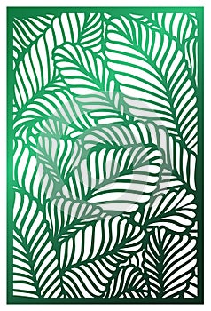 Vector Laser cut decorative panel. Abstract Pattern with tropical leaves is biomorphic in form and inspired by nature. Image