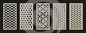 Vector laser cut templates set. Modern abstract geometric panels with mesh, grid