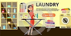 Vector laundry horizontal banner in flat style