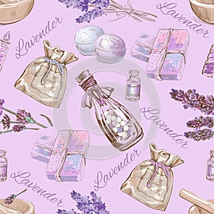 Vector lavender cosmetic seamless pattern.