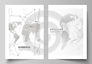 Vector layout of A4 format cover mockups design templates for brochure, flyer, booklet. Futuristic design with world