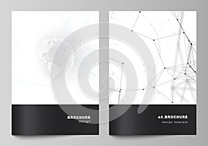 Vector layout of A4 format cover mockups design templates for brochure, flyer, booklet. Futuristic design with world