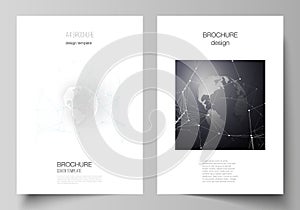 Vector layout of A4 format cover mockups design templates for brochure, flyer, booklet. Futuristic design with world