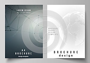 Vector layout of A4 format cover mockups design templates for brochure, flyer, booklet. Futuristic design with world