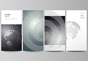 Vector layout of flyer, banner design templates. Futuristic geometric design with world globe, connecting lines and dots