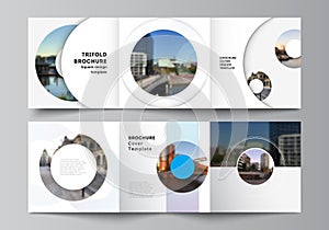 Vector layout of square covers templates for trifold brochure, flyer, magazine, cover design, book design, brochure