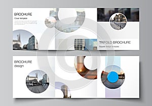 Vector layout of square covers templates for trifold brochure, flyer, magazine, cover design, book design, brochure