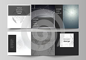 Vector layout of square format covers design templates for trifold brochure, flyer. Futuristic design with world globe