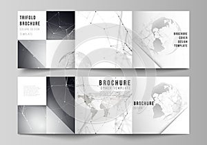 Vector layout of square format covers design templates for trifold brochure, flyer. Futuristic design with world globe