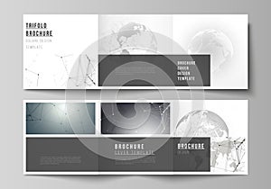 Vector layout of square format covers design templates for trifold brochure, flyer. Futuristic design with world globe