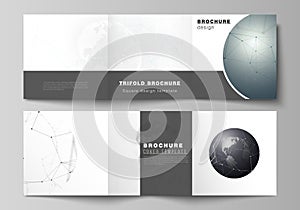 Vector layout of square format covers design templates for trifold brochure, flyer. Futuristic design with world globe