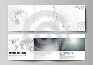 Vector layout of square format covers design templates for trifold brochure, flyer. Futuristic design with world globe