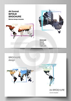 Vector layout of two A4 cover mockups templates for bifold brochure, flyer, cover design, book design, brochure cover