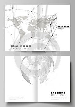 Vector layout of two A4 format cover mockups design templates for bifold brochure, flyer, report. Futuristic design with