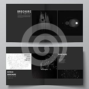 Vector layout of two covers templates for square design bifold brochure, flyer, cover design, book design. Black color