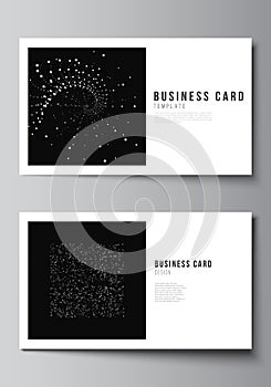 Vector layout of two creative business cards design templates, horizontal template vector design. Abstract technology