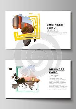 Vector layout of two creative business cards design templates, horizontal template vector design. Design template in the