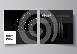 Vector layout of two square covers design templates for brochure, flyer, magazine, cover design, book design.Black color