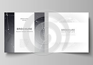Vector layout of two square format covers design templates for brochure, flyer. Futuristic design with world globe
