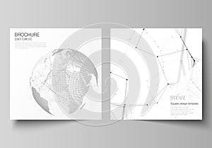 Vector layout of two square format covers design templates for brochure, flyer. Futuristic design with world globe