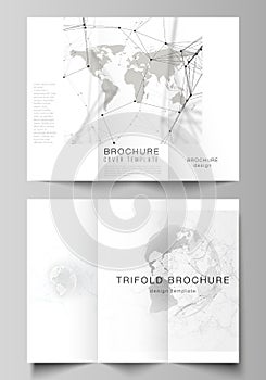 Vector layouts of covers design templates for trifold brochure or flyer. Futuristic geometric design with world globe