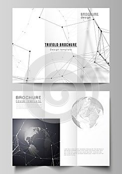 Vector layouts of covers design templates for trifold brochure or flyer. Futuristic geometric design with world globe
