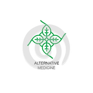 Vector leaf icon and logo design template in outline style - abstract monogram for alternative medicine.