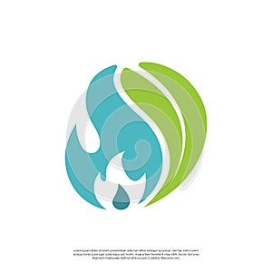 Vector leaf logo with fire in a simple minimalist style