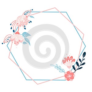 Vector leaves and flower frame in gentle colours on a white background