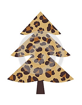 Vector Leopard Christmas Tree isolated on white background.