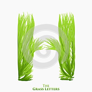 Vector letter H of juicy grass alphabet. Green H symbol consisting of growing grass. Realistic alphabet of organic