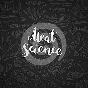 Vector lettering on chalk with hand drawn meat elements