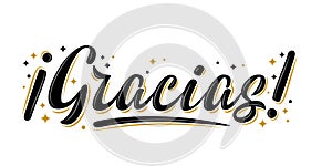 Vector lettering Gracias with stars. Handwritten modern brush lettering Gracias! on white photo