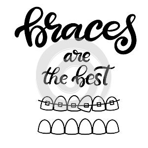 Vector lettering illustration about orthodontic treatment and dental healthcare with the image of braces on teeth. EPS10