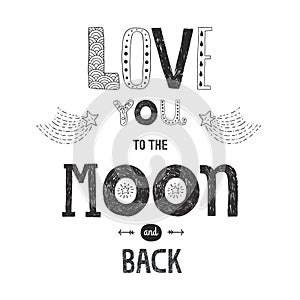 Vector lettering Love you to yhe moon and back