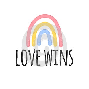 Vector lgbt love wins lettering with rainbow