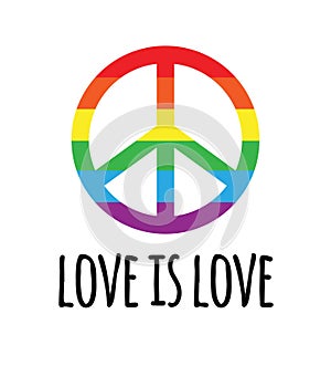 Vector lgbt rainbow flag peace with love is love