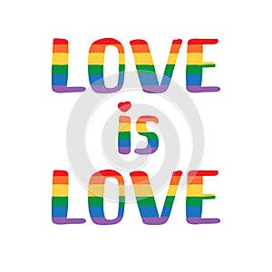 Vector lgbt rainbow love is love lettering poster