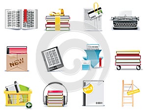 Vector library and book store icon set