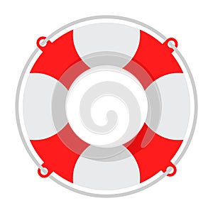Vector life buoy with rope in red and white, icon - assistance or help symbol isolated on white background