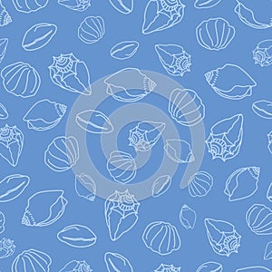 Vector light blue Seashells Doodle background pattern