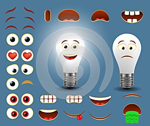 Vector light bulb emoji maker, emoticon creator