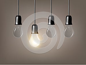 Vector Light bulb on grey background. Realistic style lamp.