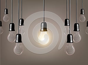 Vector Light bulb on grey background. Realistic style lamp.