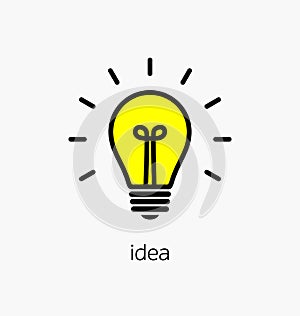 Vector light bulb icon with concept of idea. Brainstorming.