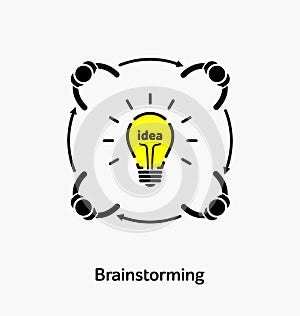 Vector light bulb icon with concept of idea. Brainstorming.