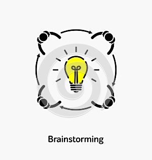 Vector light bulb icon with concept of idea. Brainstorming.