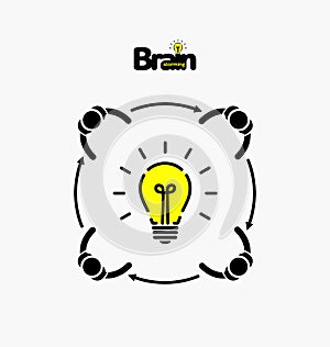 Vector light bulb icon with concept of idea. Brainstorming.